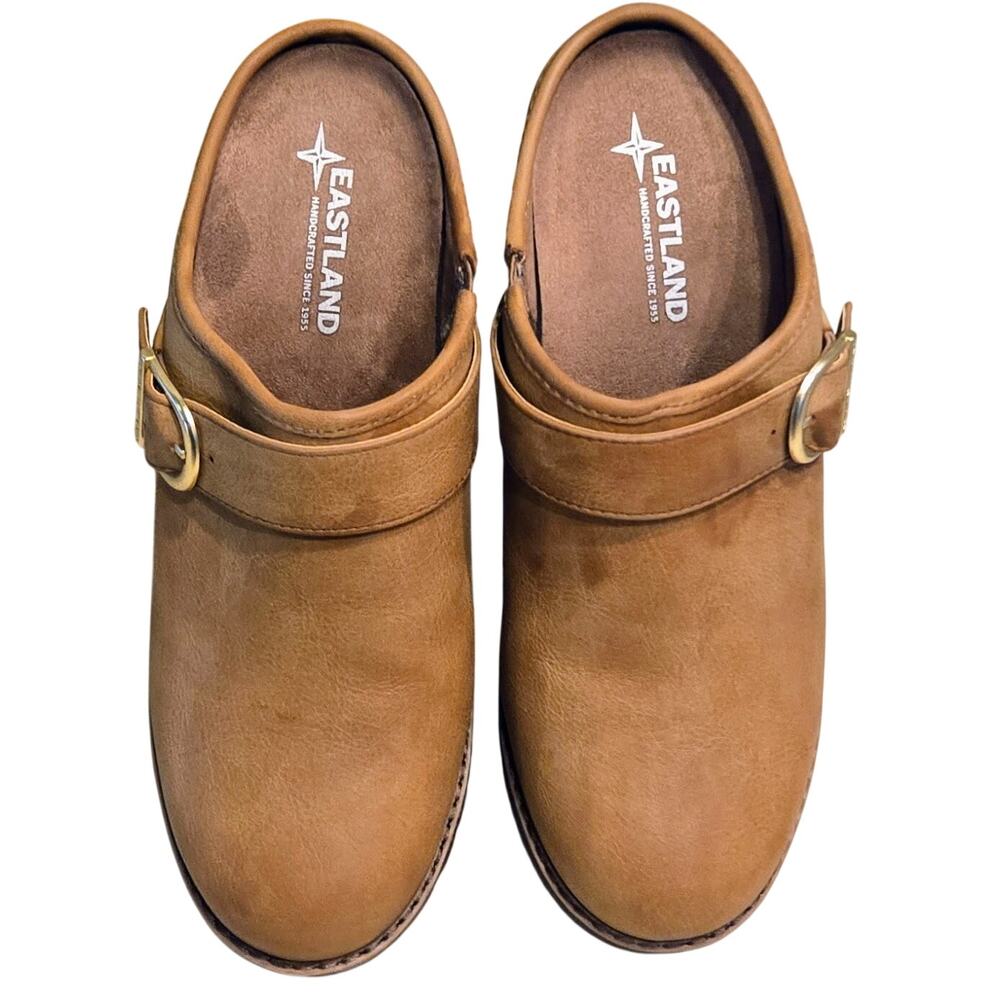 Eastland Nola Comfort Clog Natural Faux Leather 2.5" Heel Cushioned Women Sz 8M